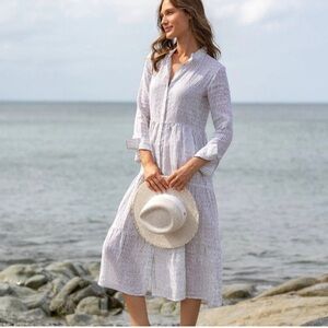 NWT Alice Walk Block Print Tan Linen Tiered Midi Dress